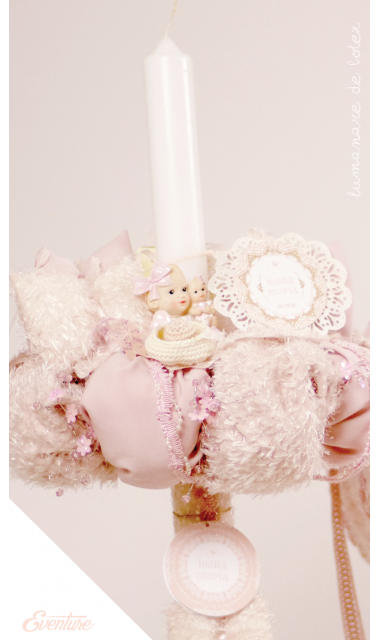 Lumanare de botez pentru fetita roz pudra, 65x4cm, Printesa 2